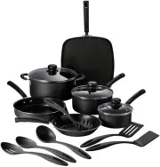Primaware 15-Piece Non Stick Cookware Set with Lids and Utensils, Aluminum Nonst