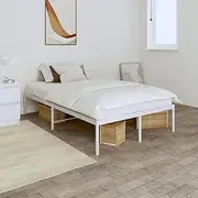 Metal Bed Frame with Storage, Double 135 x 190 cm, Sturdy Steel Frame with Slats, Mattress Base White, Supports Headboard, No Box Spring Required - Ideal for Modern Bedrooms