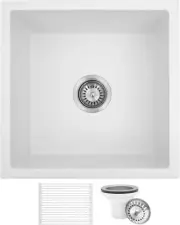 MILOSEN 45x45cm Kitchen Sink White, Undermount Granite Stone Sink, Bar Sink