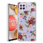 For BoostMobile Celero 5G clear Rugged TPU Case+Glass(Color Roses)