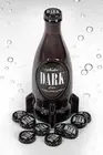 Fallout Nuka Cola Dark Glass Bottle & 10 Tin Plate Bottle Cap Replica Rocket NEW