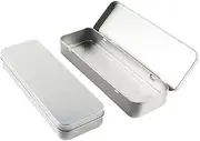 GSHLLO 2 Pcs Metal Pencil Case Tin Rectangular Empty Hinged Case Single Layer Pen Case Silver Slim Stationery Case Small Item Storage Tins