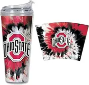 Rico Industries NCAA Ohio State Buckeyes Metallic Tie Dye 24oz Metallic Acrylic Tumbler with Hinged Lid, Officially Licensed Double Wall Tumbler with Straw