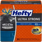Hefty Ultra Strong Heavy Duty Liner Draw String Trash Bags 33 Gallon 50 ct