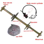 810mm Go Kart Rear Axle Kit Brake Caliper Sprocket 4 Stud Wheel Hub ATV Quad