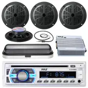 Pyle USB SD Bluetooth Boat Radio, 400W Amp, Cover, Antenna, 5.25"Marine Speakers