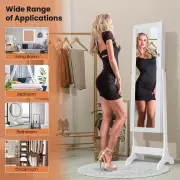 CostwayJewelry Cabinet Freestanding Lockable with Full-Length Mirror and 2 Drawers-White