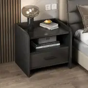 Serene Bedside Table Nightstand with Drawer (Black)