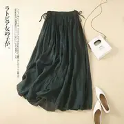 Linen A-Line Maxi Skirt Green - M