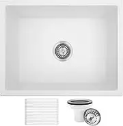 MILOSEN 59x45cm Kitchen Sink, White Sinks Granite Stone, Small Kitchen Sinks with Accessories, Rectangle Single Bowl Laundry Basin, Home Utility Kitchen Bar Sinks White