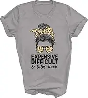 [SDVN] Expensive Difficult and Talks Back Messy Bun Mothers Day Gift Unisex Shirt Women Men T-Shirt (Sport Grey;M)