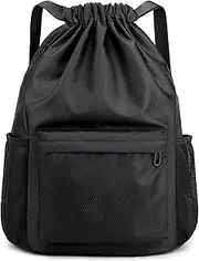 Drawstring Backpack, Waterproof Backpack with Mesh Side Pocket, Sport Gym Bag for Women/Men, Outdoor String Backpack
