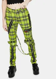 [Tripp NYC] Neon Lime Plaid Bondage Pants