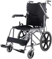 Carbon Steel Wheelchair Folding Transport Wheelchair with Handbrake Portable All Terrain Manual Wheelchair, Swing-Away Footrest