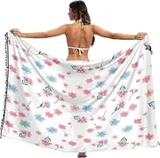 [RPLIFE] Blossoms White Sarong Cover up Fringe Honeymoon Sarong, Large, Blossoms White, Medium