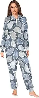 [AIXIWAWA] Adult Onesie Pajamas, One Piece Pajama Jumpsuits for Men Women Zip Front Unisex (Oysters Pearls Line), Blue, Medium