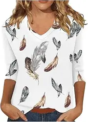 [Generic] Women Athletic T Shirts Womens Tops 3/4 Sleeve Summer Solid Plain Travel Cute Tops V Neck Slim Fit Half Sleeve Tshirts Shirts Spring Blouse Woman T Shirt Cotton