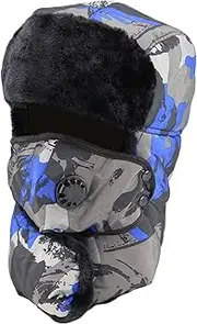[Superfit] SPYXGS Unisex Winter Bomber Hats with Ear Flap and Mask Trooper Trapper Keep Warm Outdoor Activities Blue