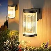 LETMY Solar Fence Lights Outdoor Garden, 2 Pack Super Bright Solar Wall Lights Outdoor with LED Tungsten Filament, Waterproof Garden Lights Solar Powered for Patio Yard Fence Decoration(Warm White)