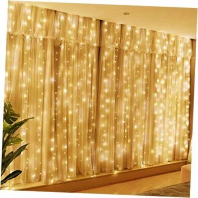 300LED Fairy Curtain Lights, 9.8x9.8Ft USB 300L-Silver Copper Wire Warm White