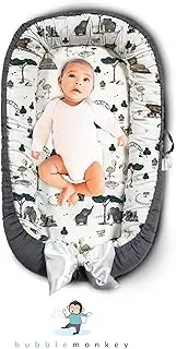 bubble monkey Baby Nest Set 100% Cotton Comfortable Baby Lounger for Safer Easy Sleep and No Fuss Tummy Time Playtime Transportable for Travel
