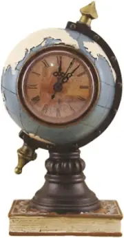 Vintage Desk Clock Globe Design Metal Clock World Map Retro Antique Tabletop Clo