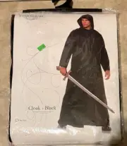 Black Faux Leather Cloak Robe Cape Hooded Underwraps NEW retail packing Adult