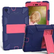 Silicone+PC Case 3-Layer Anti-fall Protective Cover Tablet Stand For Samsung Galaxy Tab A 8 inch T290(2019)-9navy hotpink