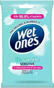 Be Gentle Sensitive Antibacterial Hand & Body Wipes, 15 Wipes, Travel Pack, Frag