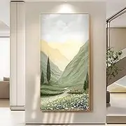 Hand-Painted Oil Painting - Modern Large Size Canvas Wall Art Extremely Simple Mountain Water Elk Scenery Painting,Sofa Background Living Room Bedroom Home Decorations,As Shown,130 X 260Cm(52''X103