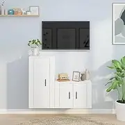 TV Stand Set White Engineered Wood, Modern Living Room Entertainment Center, Media Furniture, Bedroom Storage Cabinets, Wall Shelf Stands Rack