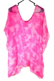 Style 5 Pink White Swimsuit Coverup Sheer One Size Fits All Fringe Pom Poms