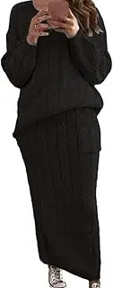 [RanRui] Women's 2 Piece cable Knitted Long Sleeve Turtleneck Sweaters &skirt set with pocket