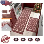 Durable Red Kitchen Rugs - Machine Washable Non-Slip Runner Mats [2PCS] 24x60