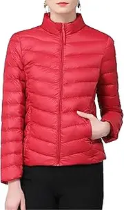[JEShifangjiusu] Women's Waterproof Windbreaker Parka Jacket Lightweight Zip Quilted Sports Coat, Red 2, S
