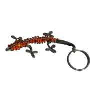 Vintage African Beaded Wire Orange Lizard Keychain Handmade In Madagascar