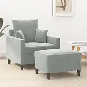 Sofa Chair with Footstool, Comfortable Velvet Couch, Living Room Furniture, Small Shaped, Room Concept - Light Grey 60 cm