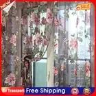 Window Curtain Flower Print Sheer Pattern Voile Valances Wine (Purple 100x250cm)