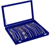 Jewelry Display Box For Necklace Organizer, Velvet Necklace Storage 1-Blue