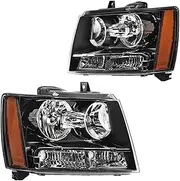 GM2502263 Pair Front Lamp Compatible for Chevrolet Avalanche/Suburban Tahoe 2007 2008 2009 2010-2014 US Auto American Halogen Headlight(MODEL E)