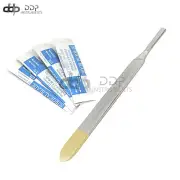 Scalpel Handle #4 Gold Plated With 10 Blade #20 Dental Surgical Instruments