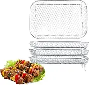 Welhammsae Square Air Fryer Rack, 3 Pcs Set, Food Grade Stainless Steel Grill Basket, Non Stick Mesh Basket Set, Compatible with Air Fryers, Oven, Microwave, Baking Accessories, 21 * 15 * 10cm