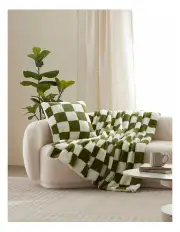[Dreamaker] Checkered Plush Throw Blanket in Olive/Cream