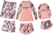 [MyKrazyTees] Matching Family Two Piece Swimsuit Mommy and Me Long Sleeve Top High Waisted Shorts Father Son Swim Trunk