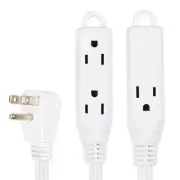 8 Ft Extension Cord with 3 Electrical Power Outlet - 16/3 Durable White Cable