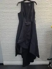New Adrianna Papell Mikado High Low Black Gown Size 10