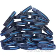 100 CHILD Size Vintage Flag Thin BLUE Line Wristbands - Police Support Bracelets