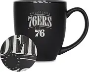 Rico Industries NBA Basketball Philadelphia 76ers Alternate 1 15oz Laser Engraved Matte Black Ceramic Bistro Mug - for Hot or Cold Drinks
