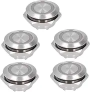 NDNCZDHC 5Pcs 19mm Momentary Push Button Switch Auto Reset Waterproof Push Button Switch Stainless Steel Momentary Switch with LED and Screw Clamp Terminals(DC12~24V-White)