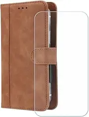 Cover for Poco M7 5G + HD Tempered Glass,Shell Bracket Bumper Protective Back Case - Anti-Scratch Screen Protector for Poco M7 5G (6,88")-XHD -Brown